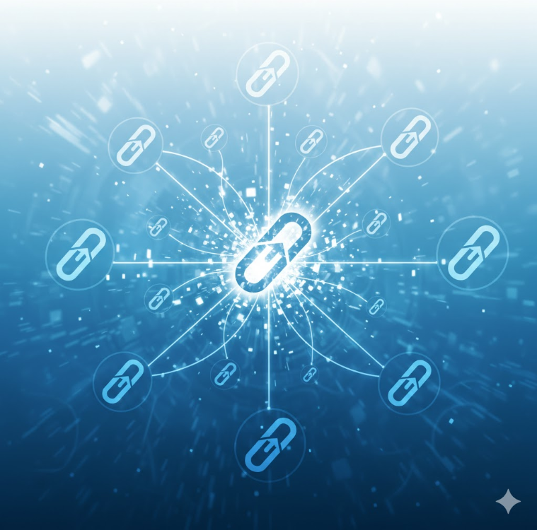 디지털 네트워크를 상징하는 추상적인 그래픽.