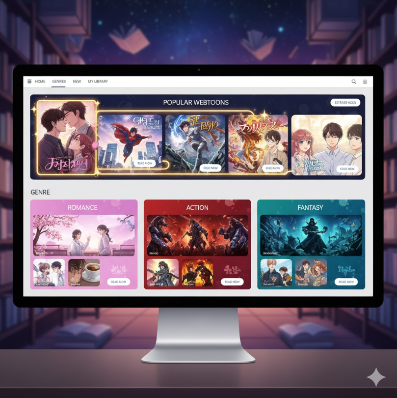 웹툰 링크모음 페이지의 UI를 상상한 이미지.