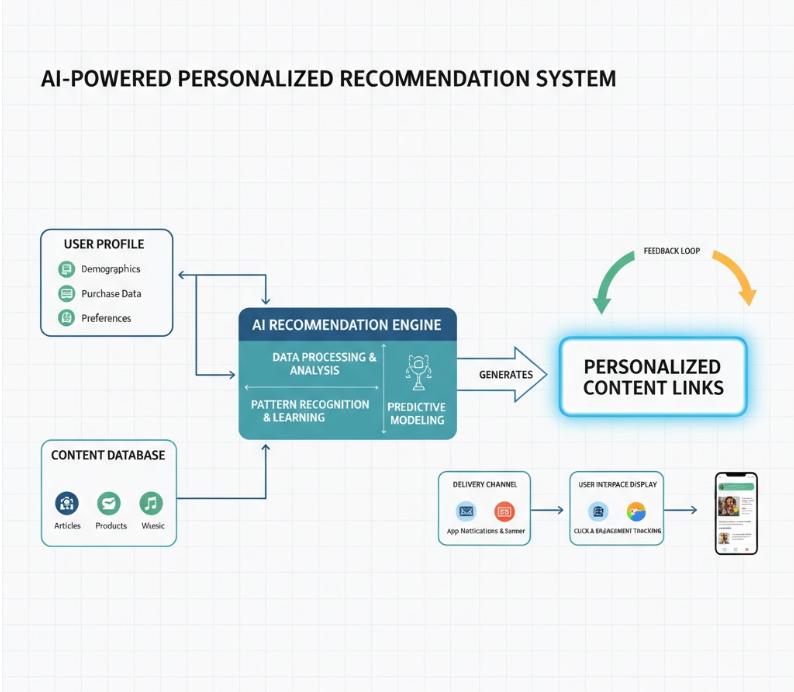 AI 기반 추천 시스템을 시각화한 이미지.