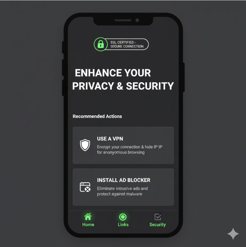 성인 링크모음 사이트의 보안 기능을 강조한 스크린샷.