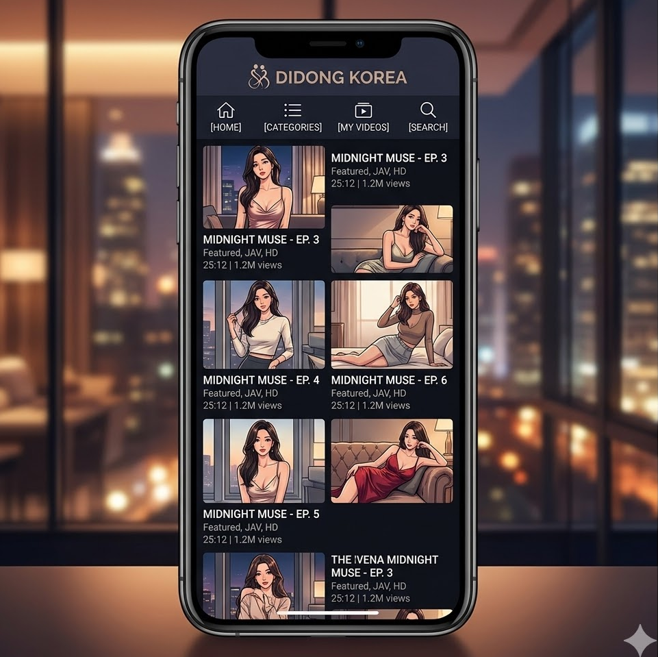 모바일 화면 스크린샷, 세로로 정렬된 썸네일과 간단한 메뉴가 보이는 스마트폰 이미지